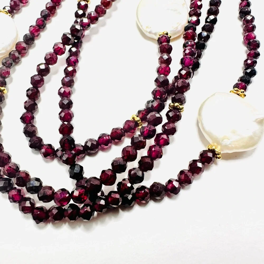 Red and White Layered Bead Necklace with Pearl Accents - Picture 3 of 5
